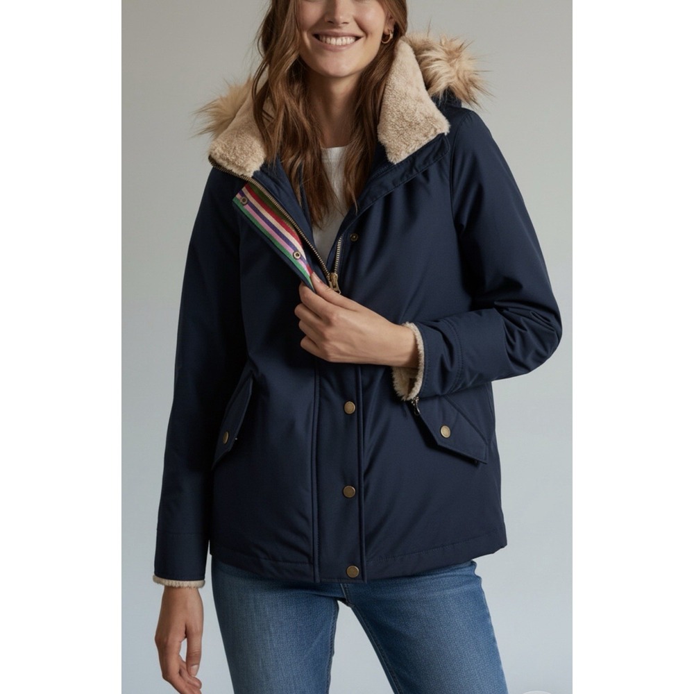 Boden Women 12R 3-in-1 Waterproof Parka Navy Hooded Sherpa Cabin Gorpcore Coat